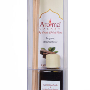 Aroma Galaxy Cambodian Oudh & Indian Sandalwood Scented Reed Diffuser Oil in Glass Bottle with 6 Reed Stick – 30 ML – Alcohol Free – for Home Living Room